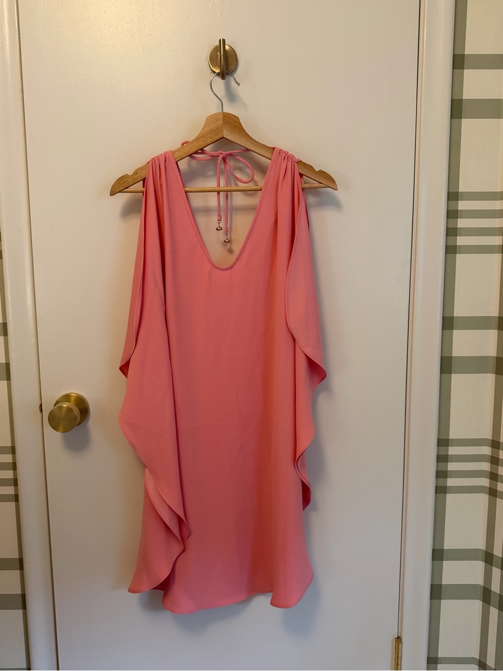 Trina Turk Coral Pink Ruffle Sleeve Mini Dress